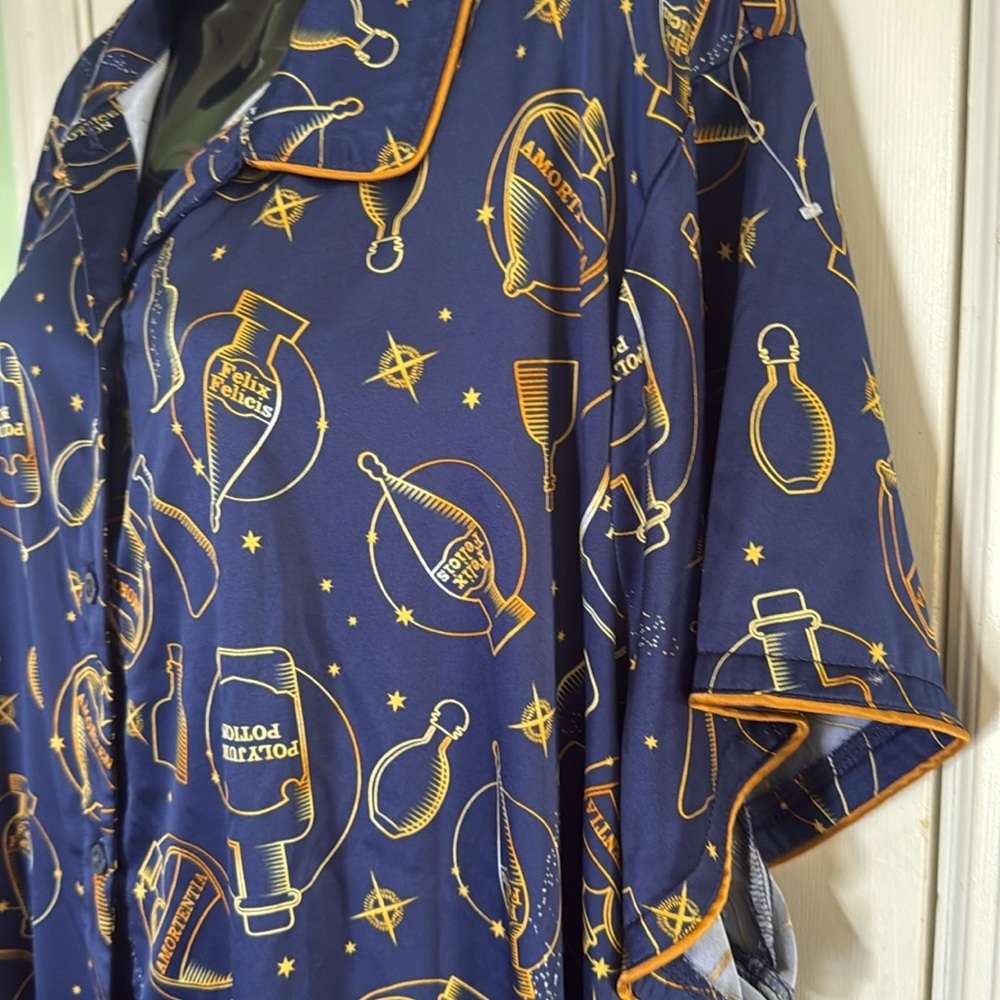 Wizarding World Of Harry Potter Navy Blue/Gold Potion Satin Sleep Set Size 4X - Picture 4 of 10